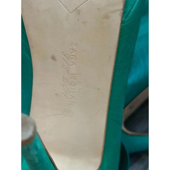 Zara Green Peep Toe Suede Back Zip High Heel Strappy size 40 - Picture 5 of 7